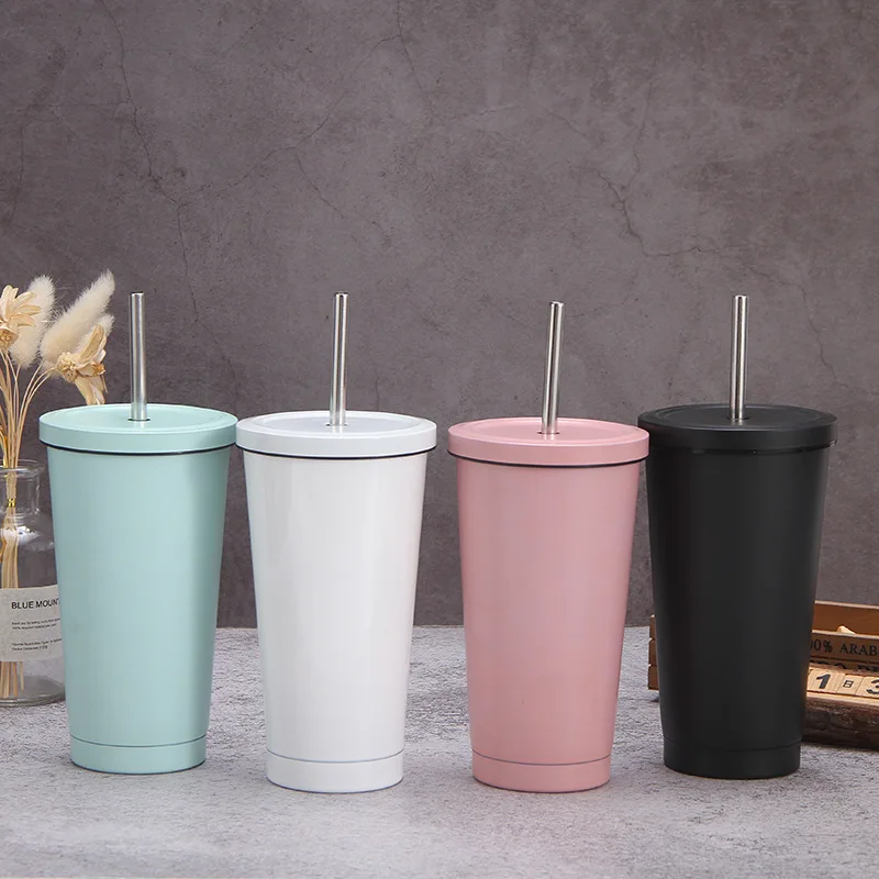 500ml Juice Coffee Cup Drinking Tumblers Portable Mugs Stainless Steel Straw Cup