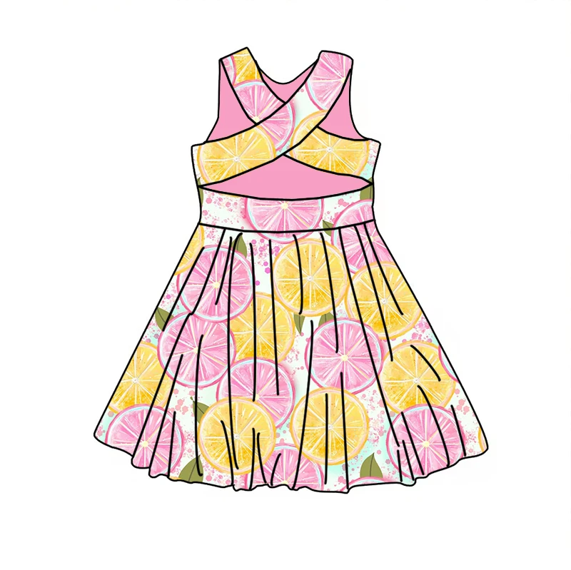 New arrival custom printed cartoon Summer Sleeveless dress Milk silk fabric comfort baby girl long dress