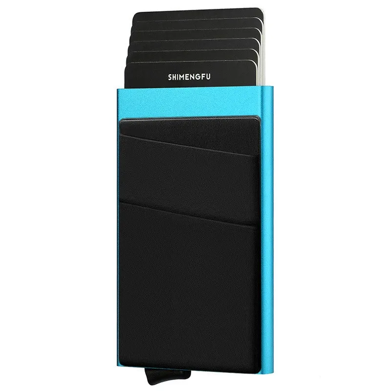 Minimalist RFID Blocking Metal Credit Card Holder Slim Pop Up Wallet with Money Pocket for Men