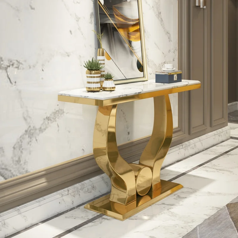 High quality modern luxury stainless steel metal marble counter tops customized  console table