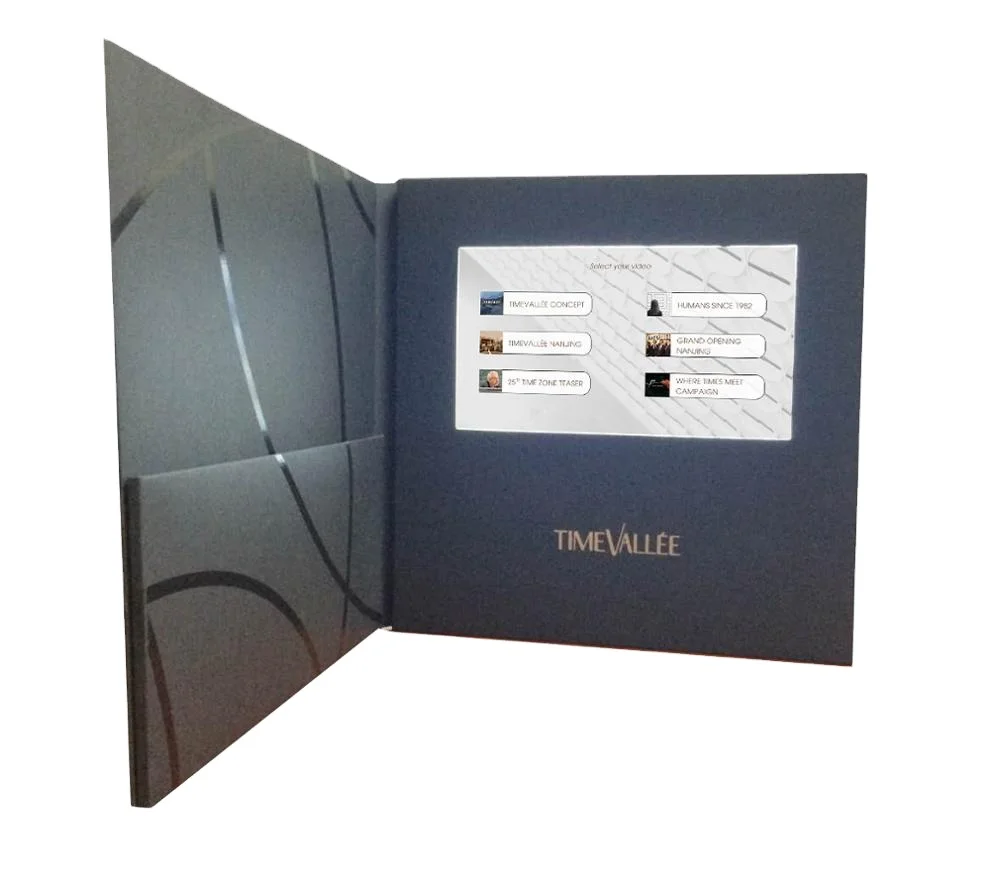 Latest 4.3 inches LCD Screen Video Player Brochure with Pocket, Buttons or USB Key for Promotional LCD TV BROCHURE CARD