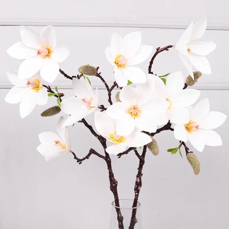 Wholesale 5 Heads Latex Magnolia Artificial Magnolia Stem Artificial Magnolia Flower Bundle