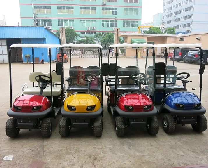 4 seater smart electric golf cart with folded windshield and soft top canopy