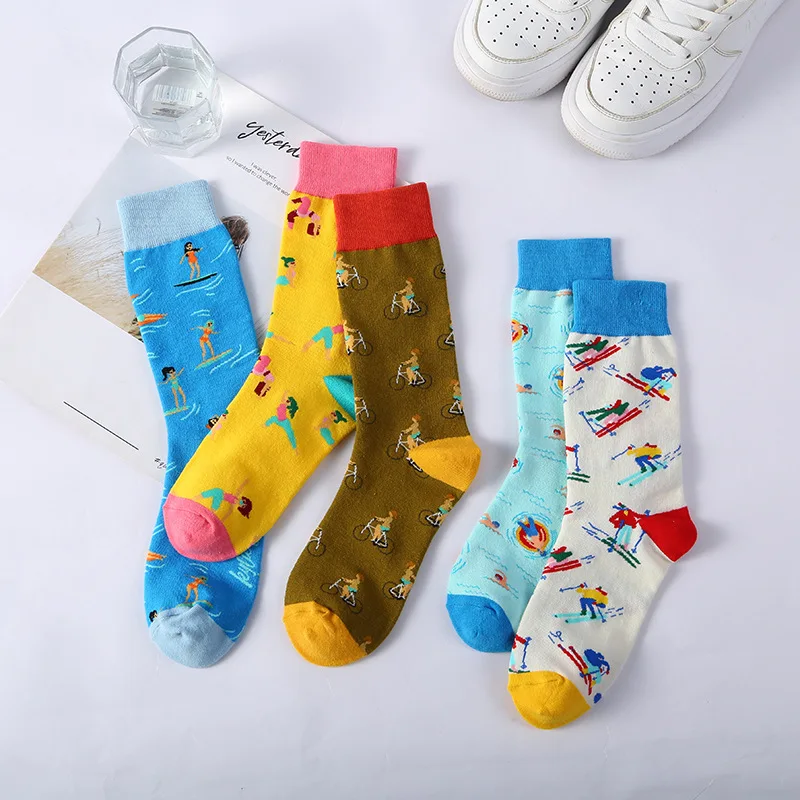 KTS European American Styles Sea Turtle Jellyfish Creatures Pure Cotton Women Men Character Holiday Colorful Fancy Happy Socks