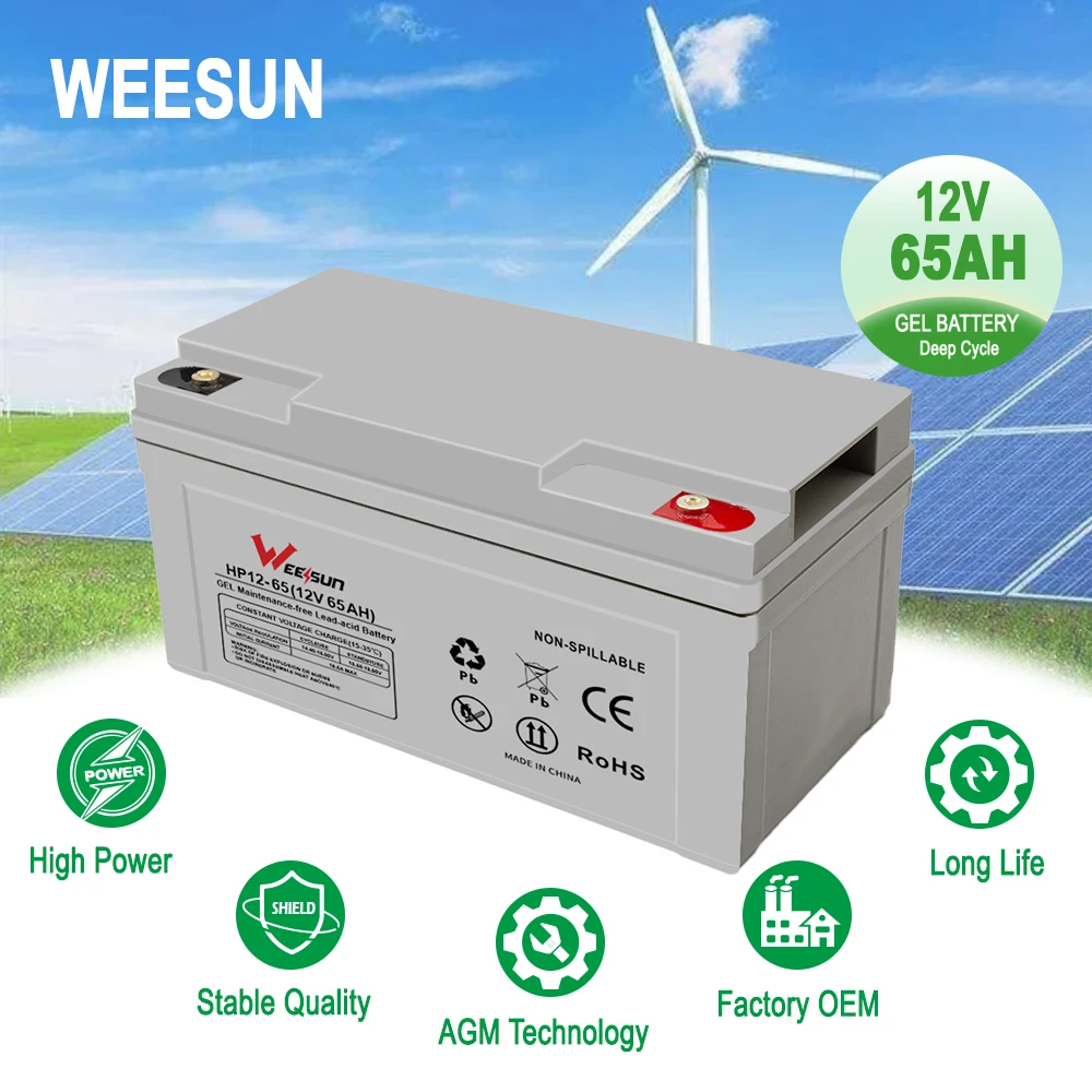 Factory direct sale long range UPS 6-fm-65 12v 65ah 75ah deep cycle  exide solar gel agm backup power lead acid battery