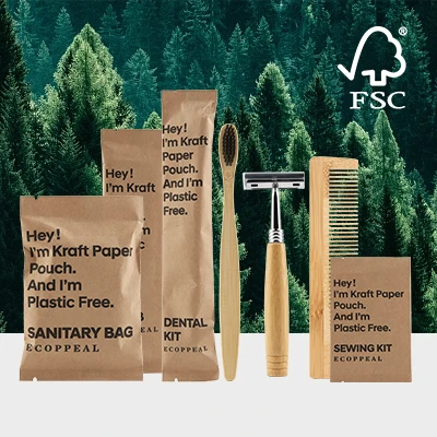 Eco Friendly Biodegradable FSC Kraft Paper Disposable Women Hygienic Sanitary Bag for Hotel Resorts Travel
