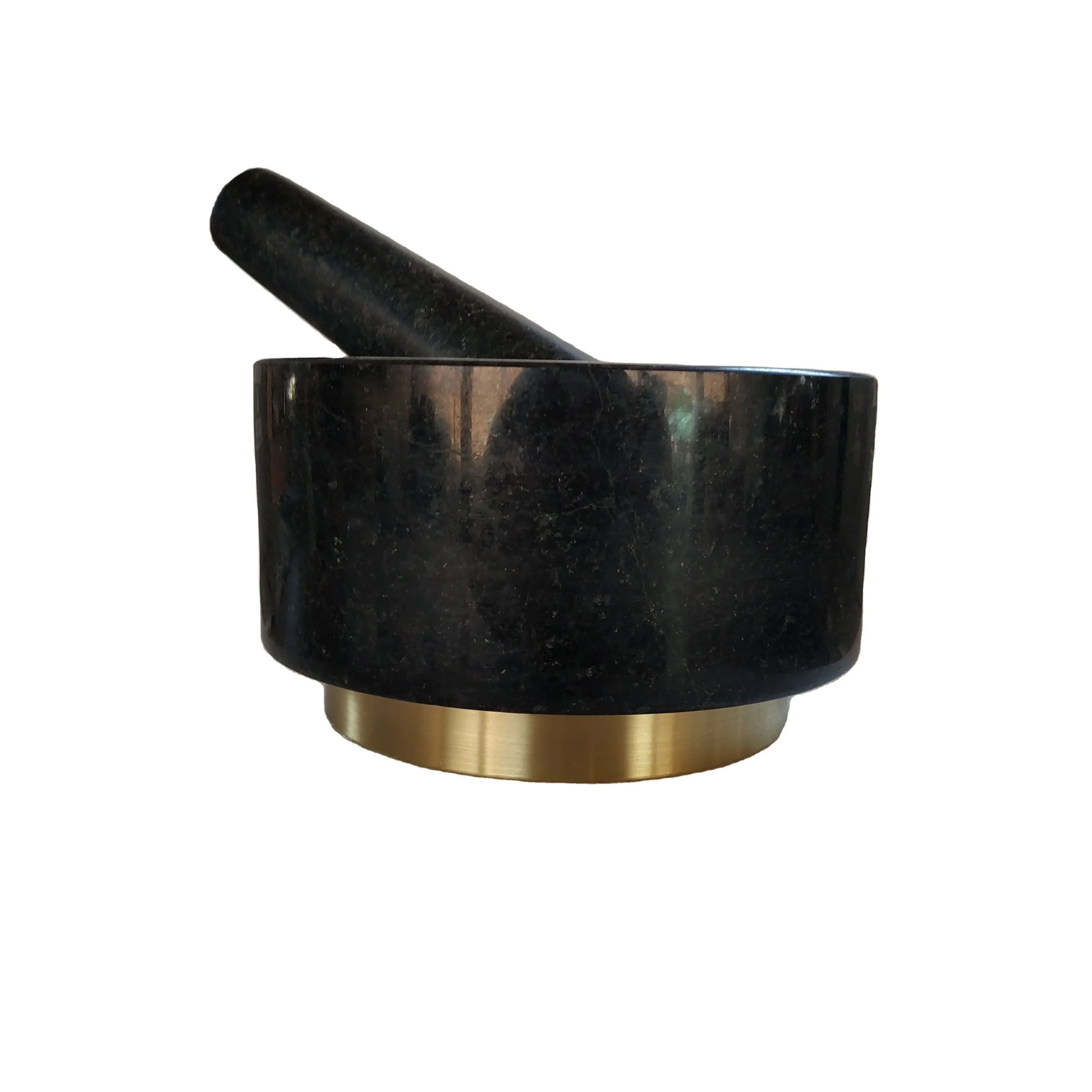 Black Granite Stone Mortar And Pestle With copper base