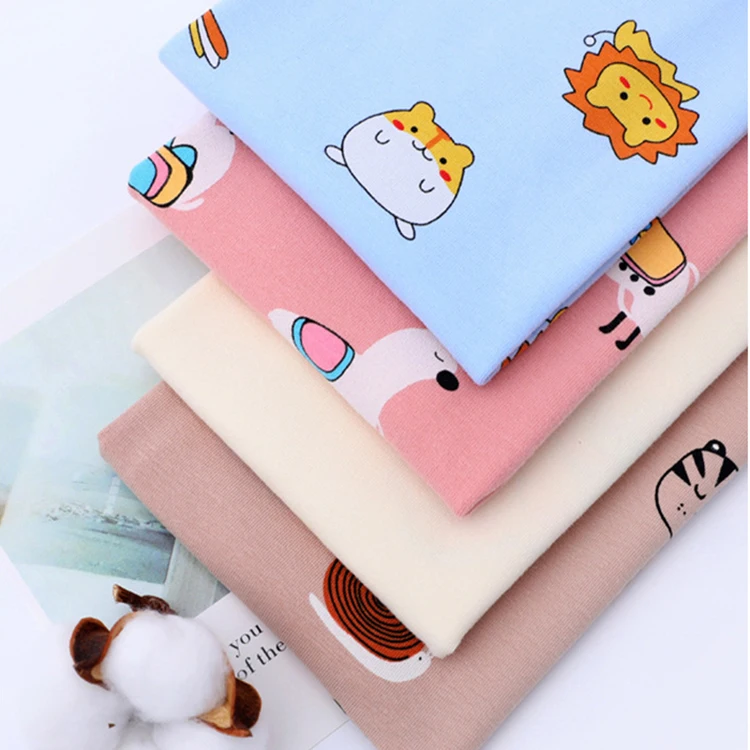 Low MOQ custom printing 95%cotton 5%spandex jersey cotton fabric  250gsm cotton fabric for children baby cloths