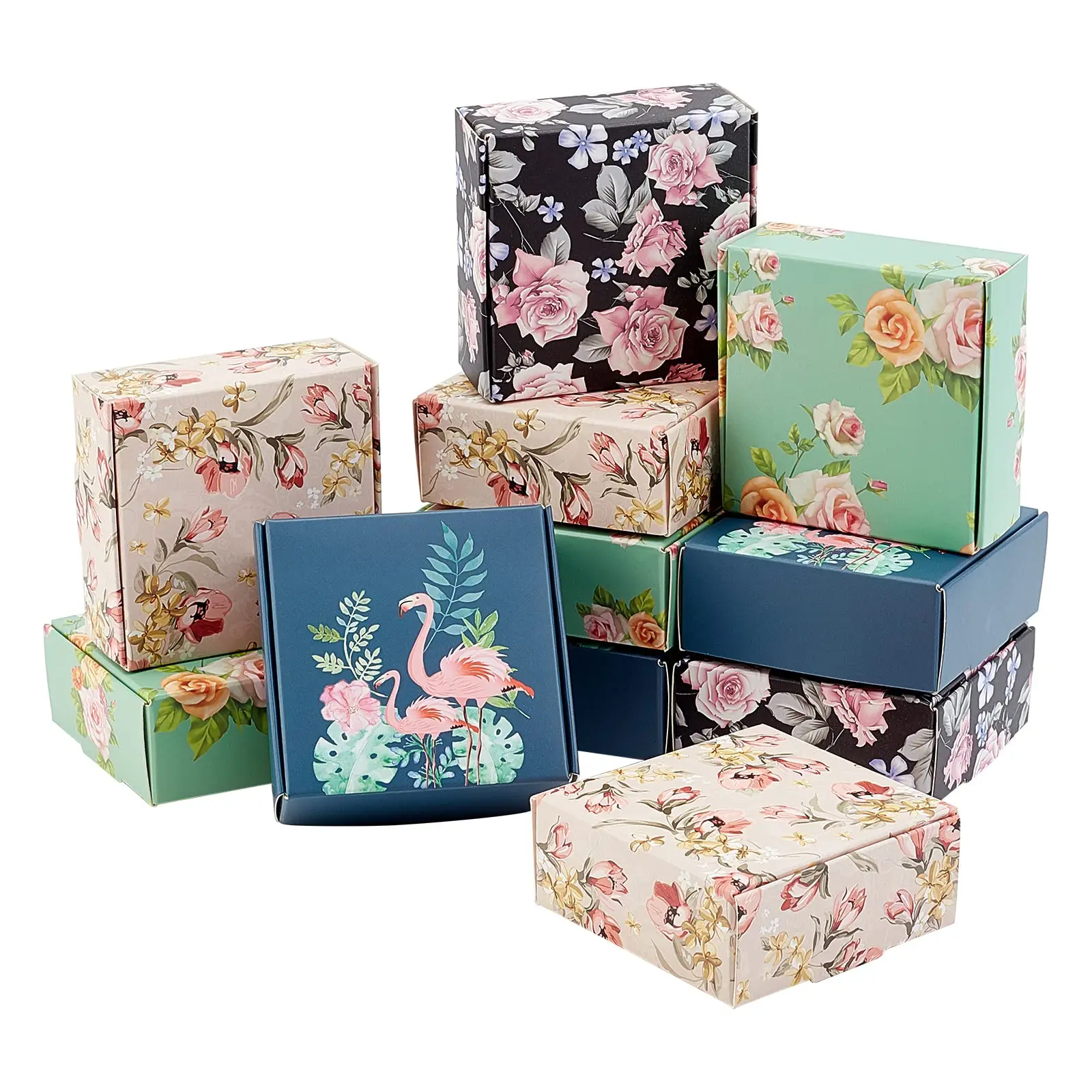 Custom 5 Style Flower DIY Handmade Printing Folding Printing kraft Paper Gift Wrapping Packaging Soap Box for Wedding Birthday