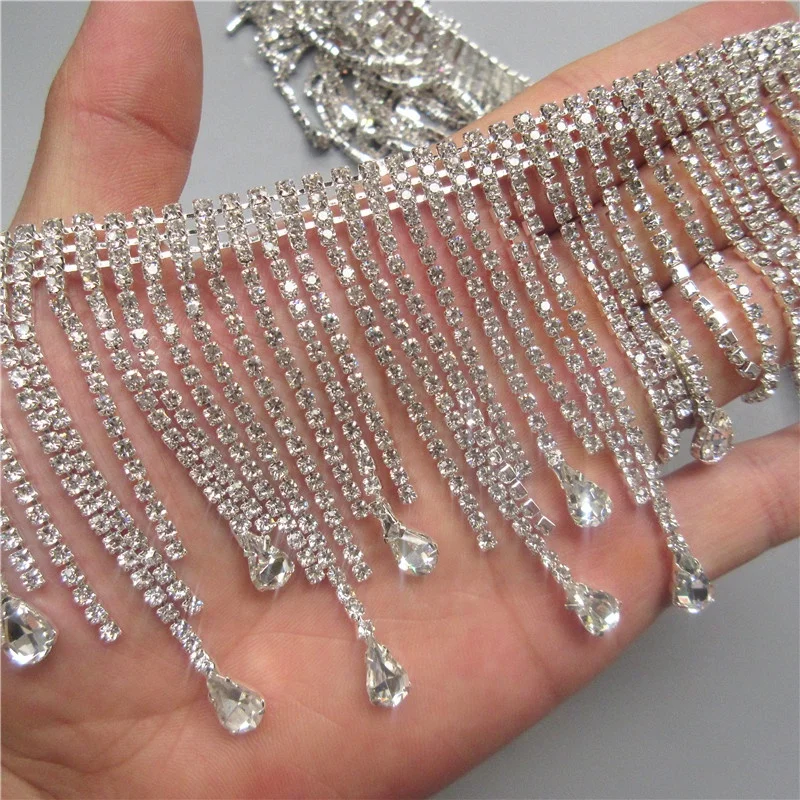 Honor of crystal Luxury Rhinestone Tassel Chain Trim Belt Crystal Pearl Diamante Rhinestone Chains For Clothes Shoes Decoration