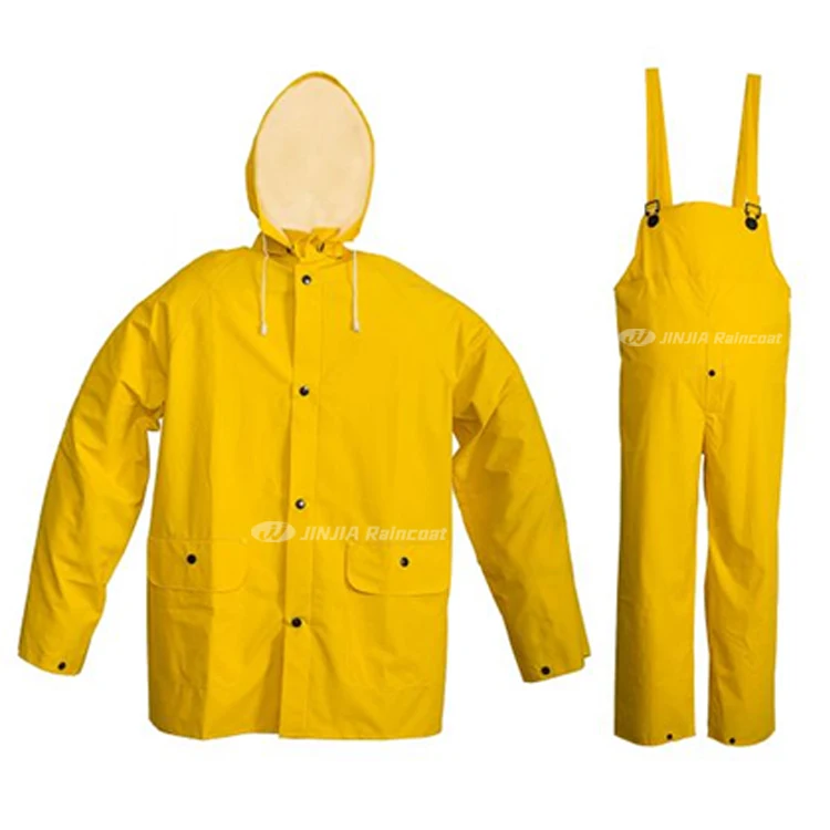 Hot Selling Pvc Polyester Rain Suit Heavy Duty Rain Gear Waterproof Polyester Raincoats Industrial Work Rain Jacket
