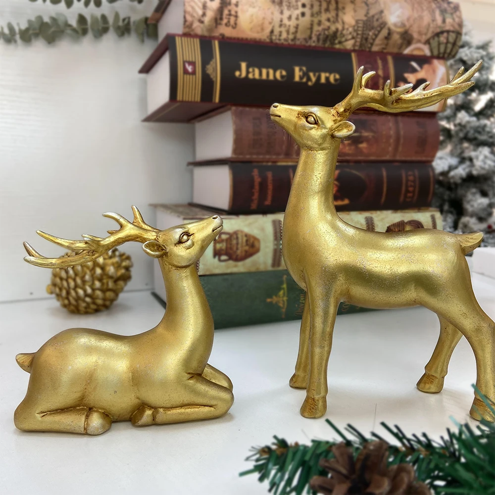 Прямая Продажа с фабрики декоративные изделия из смолы рождественские украшения Золотой олень смола скульптура лося для рождественских фигурок