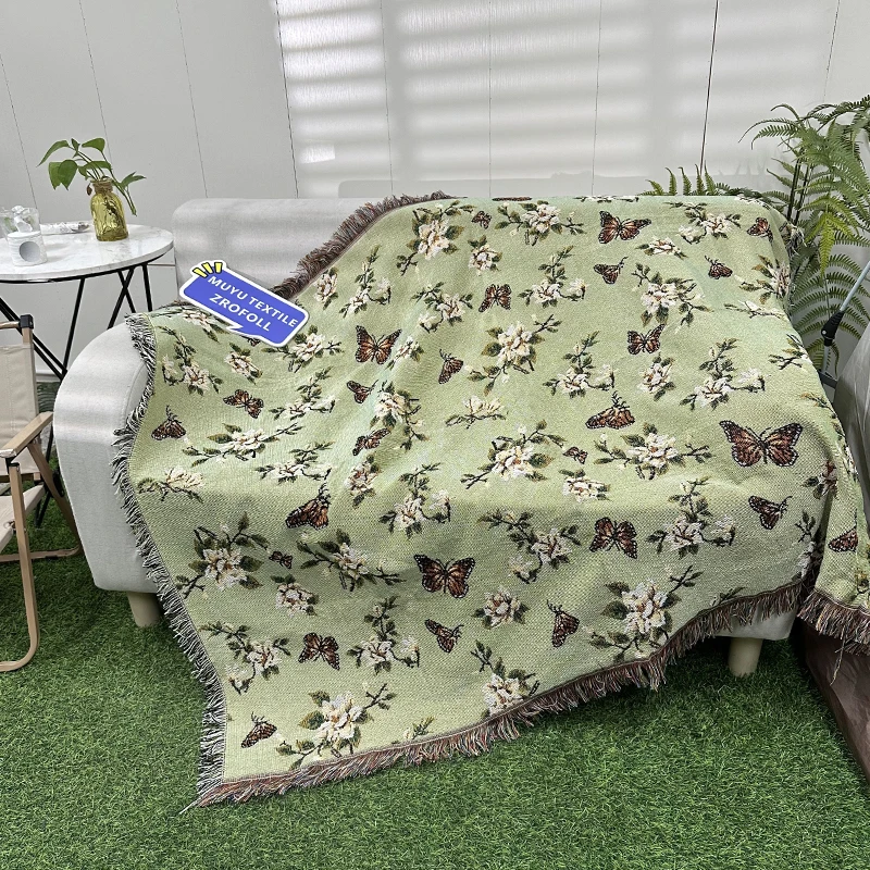 Plum butterfly tapestry fabric Custom jacquard woven throw blanket sofa blanket tapestry camping picnic blanket