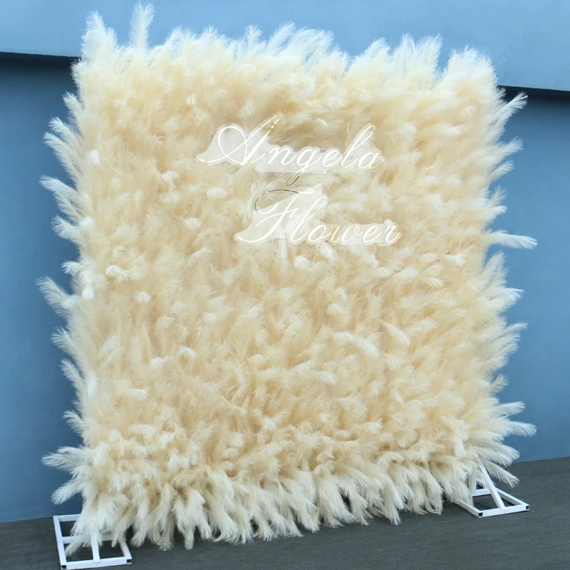 5D Reed Pampas Grass Cloth Roll Up Artificial Flower Wall Curtain Hang Plants Wall Wedding Backdrop Decor Event Party Props