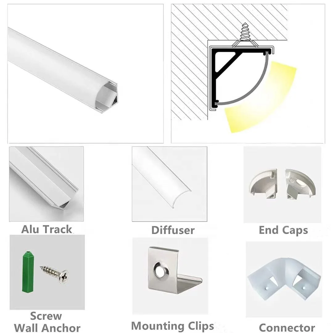 Surface Mounting Linear Lighting Profil Channel Housing 45 90 Degree Corner Aluminum Profile LED Strip Light