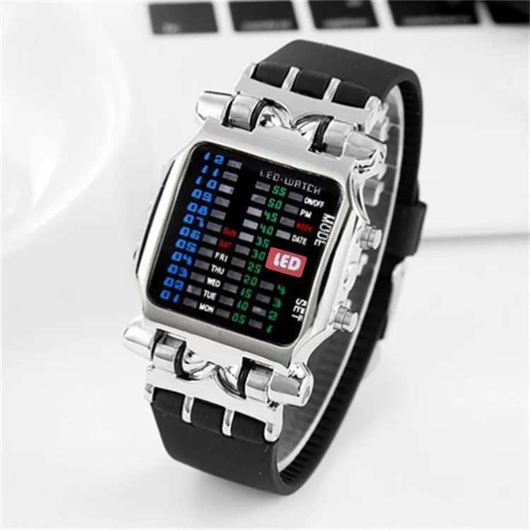 LED Watch Men Fashion Creative Crab Type Electronic Watch Luminous Binary Gift Business Style Cool Waterproof Multi Function