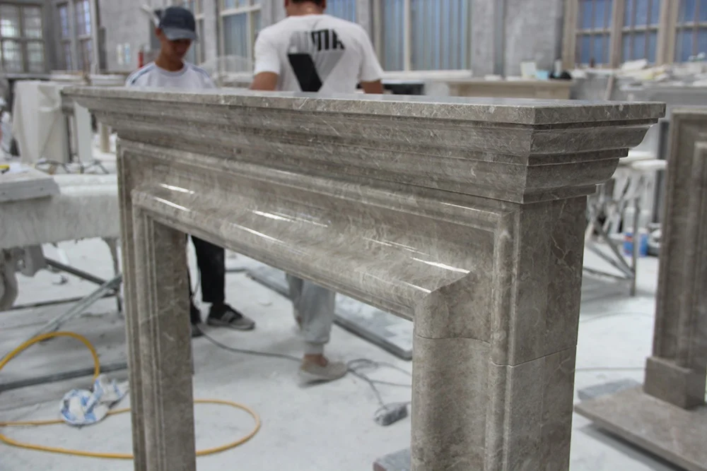 Turkish Dora Cloud Anatolian Grey Natural Marble Artisan Fireplaces Surround