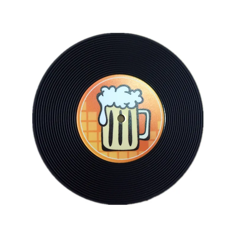 Custom label vintage style vinyl record PVC coaster, used for table heat insulation, silicone tabletop pad can print different