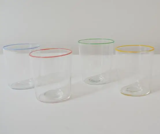 Wholesale Customized Blown Colored Borosilicate Glass Coffee Mugs Cups With Colored Rims for Wine Juice