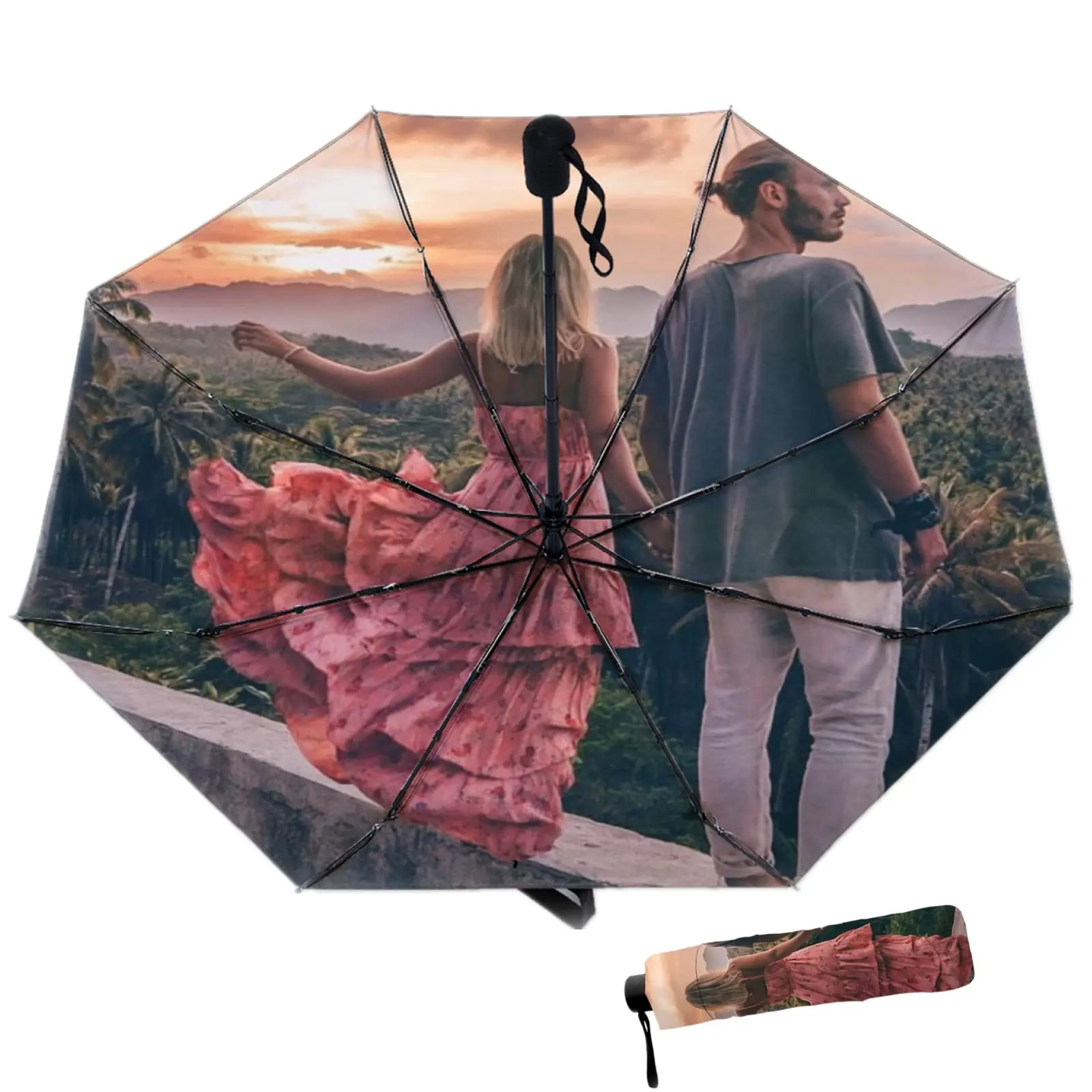 Personalized Custom Photo Umbrella Sun Rain Travel Umbrella with Pictures Design Your Own Image and Text Gifts for Friends Logo