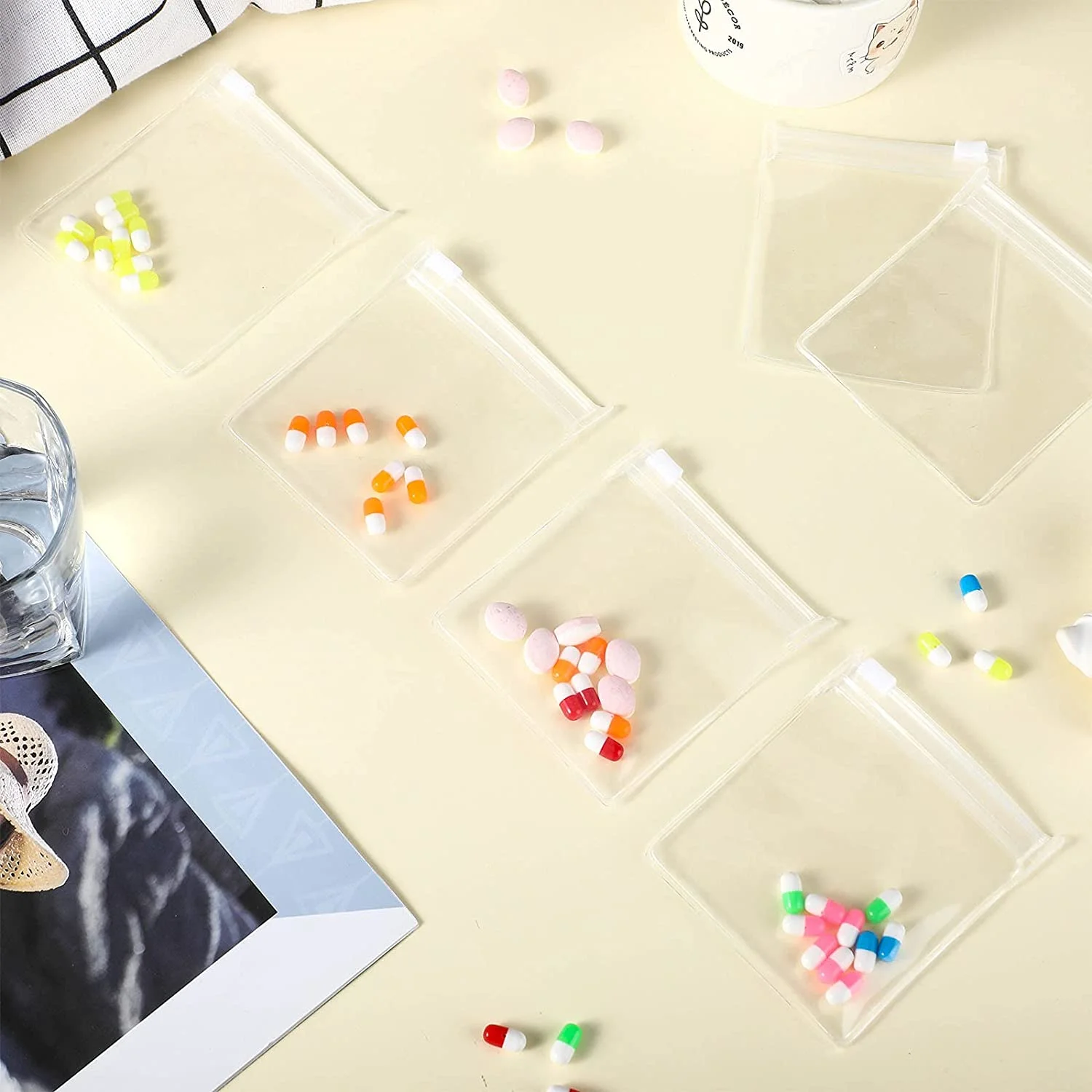 
3.5*3.25 inch easy open close travel medicine health plan Reusable Zippered Pill Pouch Bags 