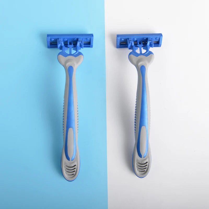 Max 3pcs Triple Blade Rubber Handle Disposable Razor For Man