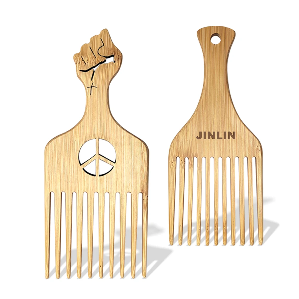 Biodegradable High Quality Custom Bamboo Wide Teeth Brush Hairbrush Salon Wooden Pick Afro Fork Hair Comb