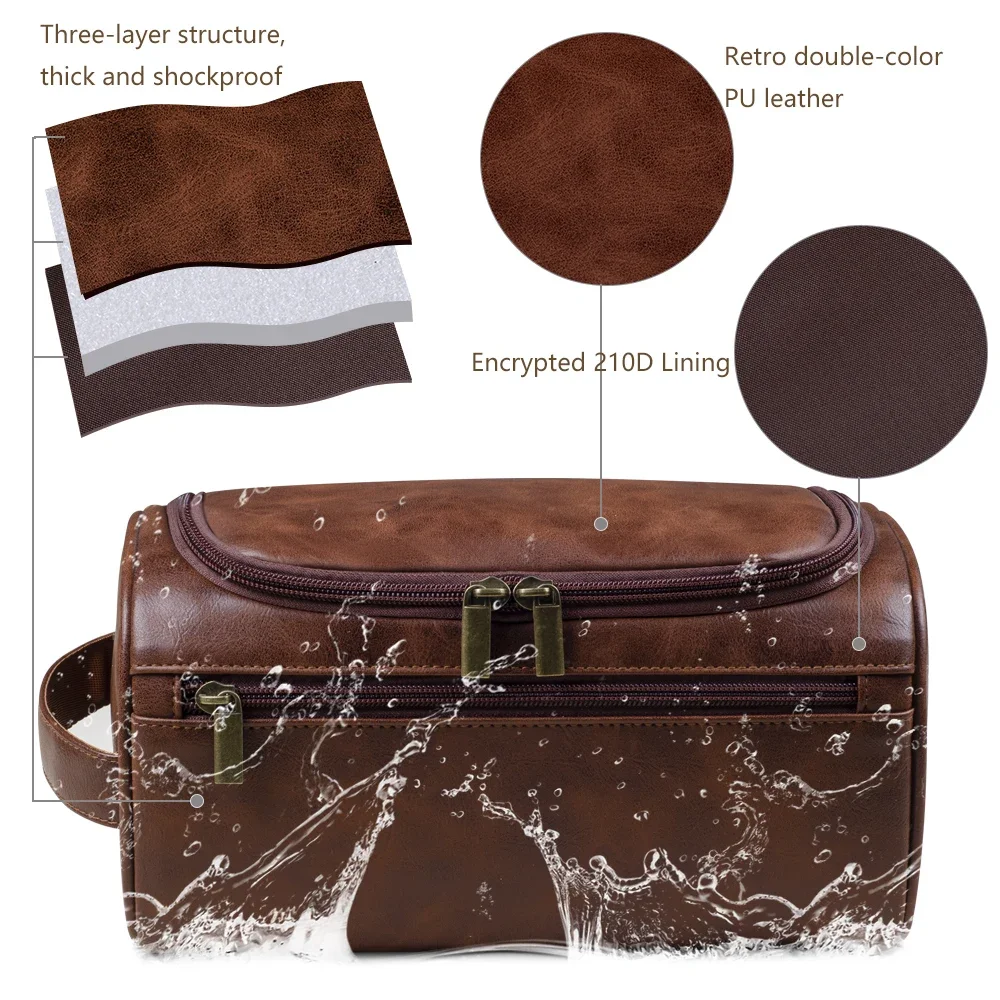 Men Women Travel PU Leather Toiletry Cosmetic Bag Portable Hanging Toiletry Bag Makeup Cosmetic Organizer Case For Bathroom