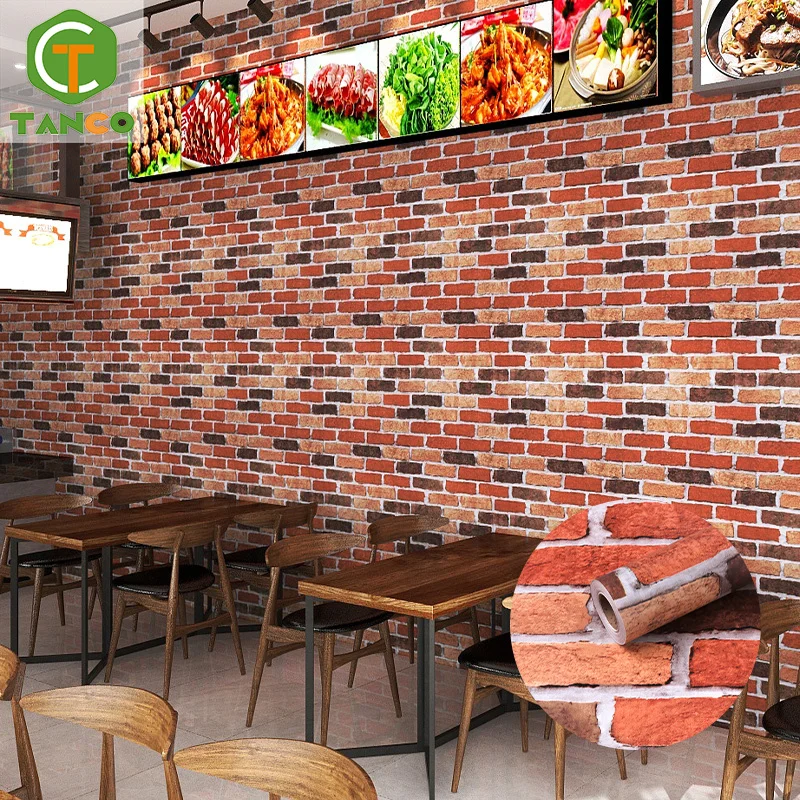 Waterproof 45cm self adhesive brick pattern wallpaper red brick style wall papers