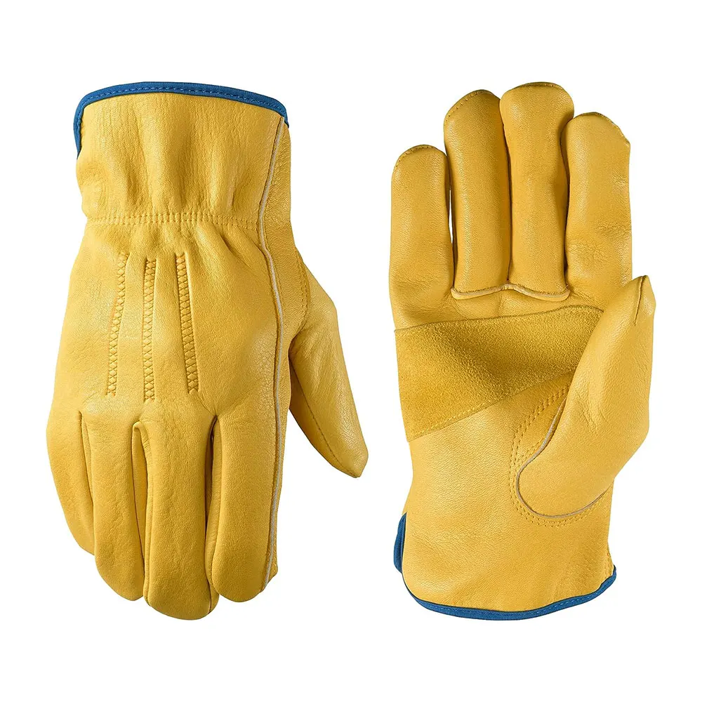 customized printed logo cowhide double palm cow split goatskin leather truck driver rigger garden working gloves