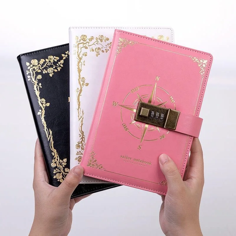 Factory directly sale A5 B6 PU Leather Notebook  Diary With Lock Digital Password for student