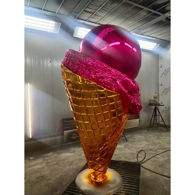 fiberglass sculpture customized electroplated ice cream outdoor decoration desserts pudding model props