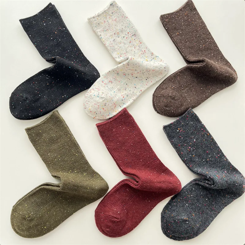 2025 Retro New Style Socks Spring Summer Autumn Dot Blended Woven Solid Cotton Black Coffee Grey Red White Green Socks for Women