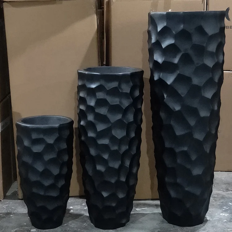 Decorative Matt Black Outdoor Large Decorative Flower Planter Fiberglass Planter Pot