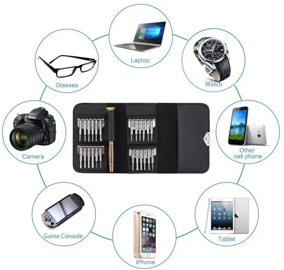 25 in 1 Mini Precision Screwdriver tool Set for PC, Glasses, Mobile Phone, Laptop, Watch in in Leather Case