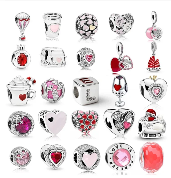 New fashion charm original Pandoraer red love wine glass crown beads suitable for original ladies bracelet jewelry gift
