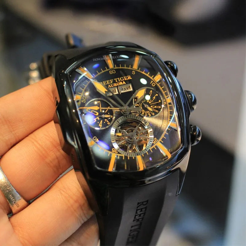 Reef Tiger/RT Top Brand Luxury Big Watch for Men Mechanical Tourbillon Sport Watches Relogio Masculino RGA3069