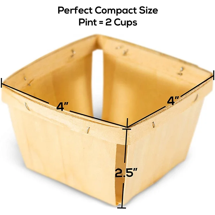 high quality 4 x 4 inch pint veneer fruits baskets small wood box party decors