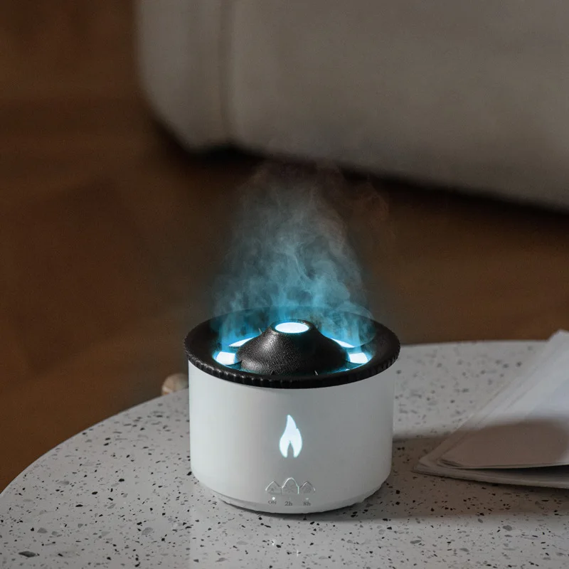 Innovative Customized LOGO Remote Control Volcano Flame Humidifier with Blue Light