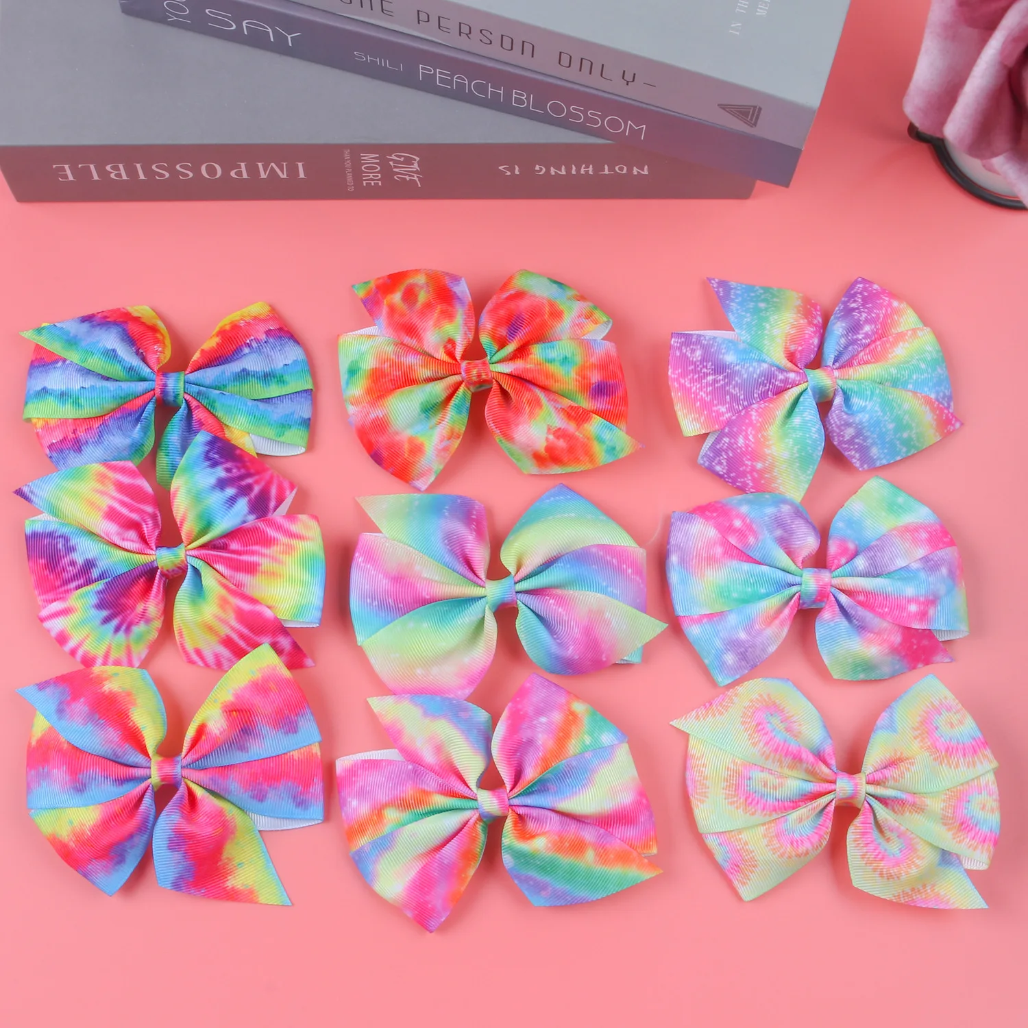 2022 Colorful Grosgrain Ribbon 4Inch Bow Alligator Hair Clips for Girls