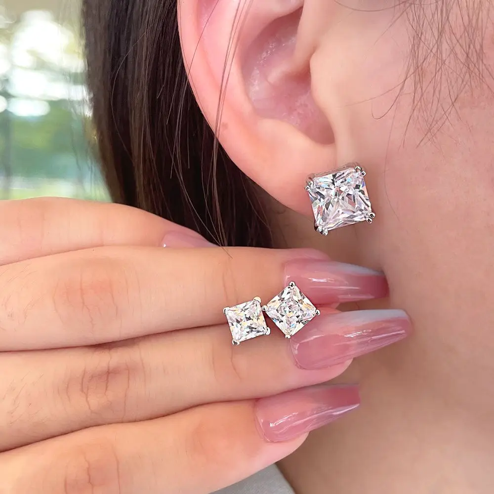 2024 TOP PICK Valentine Day Anniversary Gift S925 Silver Rhodium Plated Heart Square Round Diamond 5A Zirconia Stud Earrings