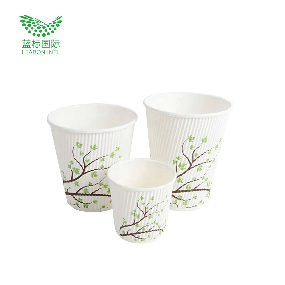 China online  wholesale paper pulp cheap 16oz ripple wall coffee tea paper cup recyclable material with lid