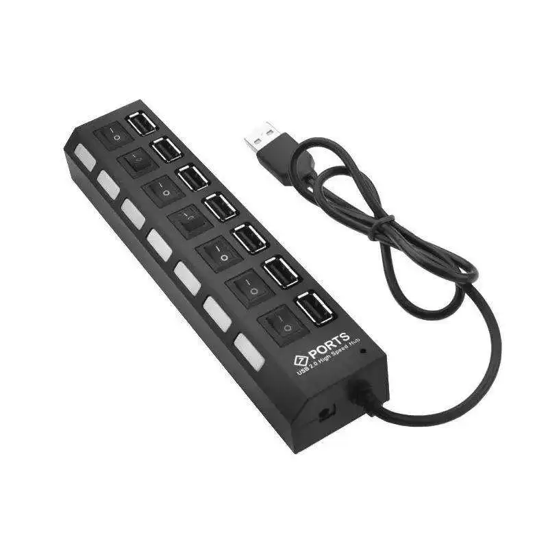 High Speed 7 Port USB 2.0 Multi Splitter Expansion Desktop HUB With LED Indicator ON/OFF Switch