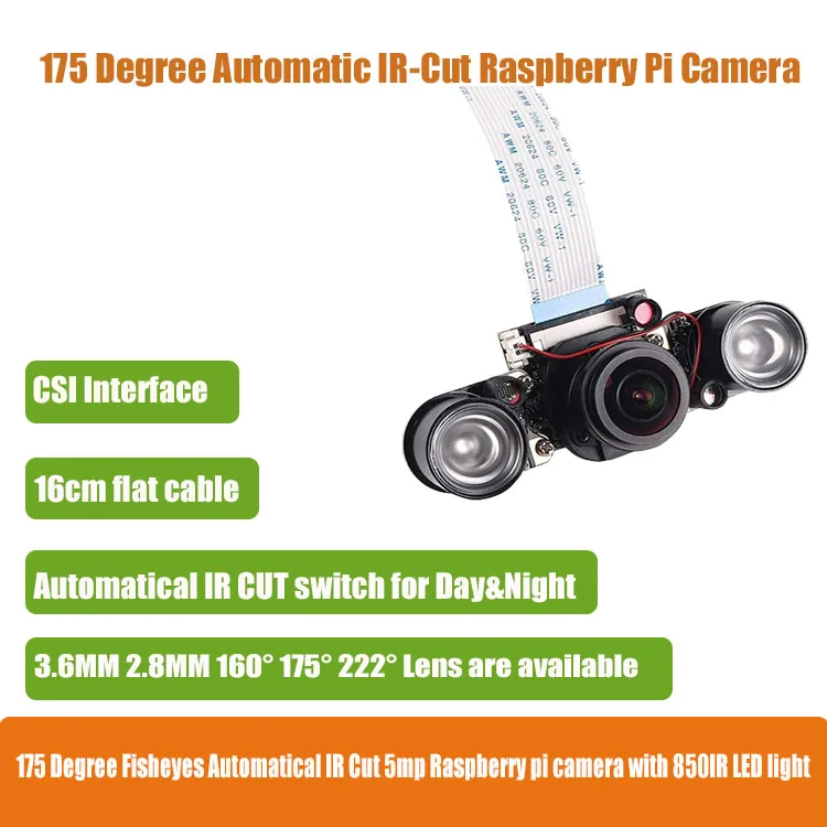 Raspberry Pi Camera Module OV5647 5MP 175 Degree Wide Angle Fisheye Lens Raspberry Pi 3/2 Model B Camera Module