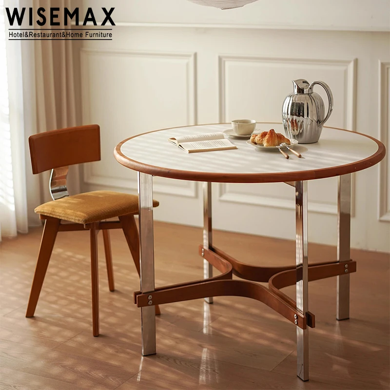 WISEMAX FURNITURE France Retro Dining Chair Modern Dining Room Furniture Fabric Seat With Wooden Base Dining Chair For Home