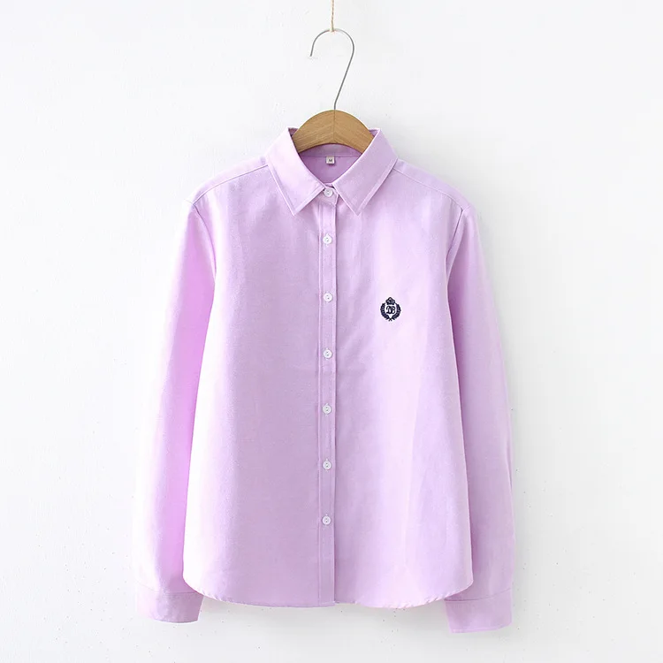Custom university school uniform student clothing badge girls formal solid shirts teen button up long sleeve blouse