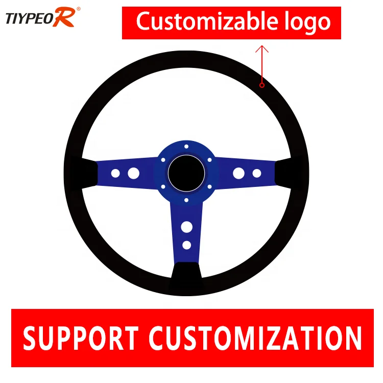 Customizable embroidered customer LOGO and horn  LOGO high quality suede racing steering wheel