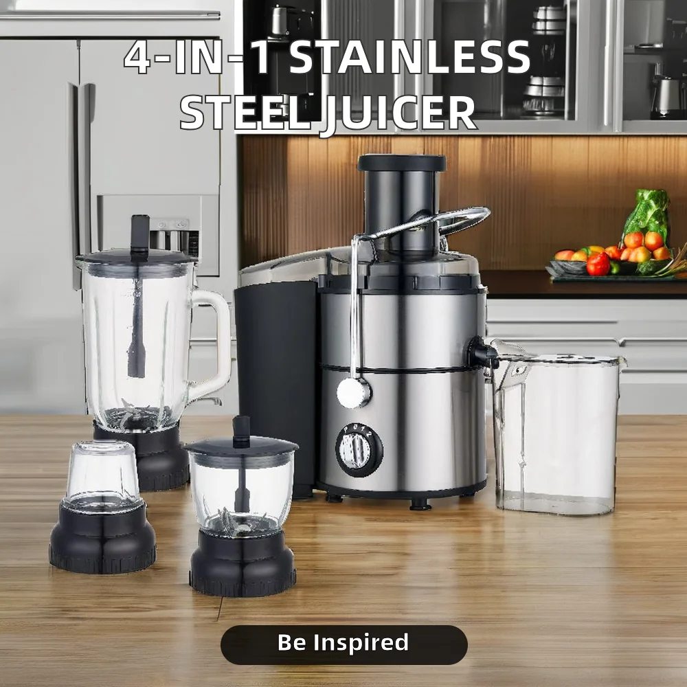 Hot Selling 4 in 1 Stainless Steel Juicer Blender Food Processor with Grinder Chopper for Household Use for Making Fruit Juices