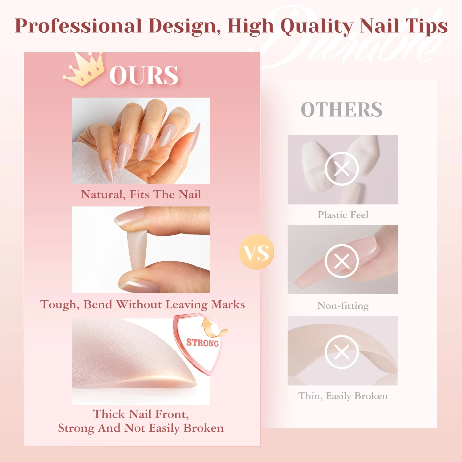 ROSALIND Hot Selling 200pcs Full Cover XS/S/M/L French natural press on nail 8 different type 3 in 1 soft nail tip for nail art