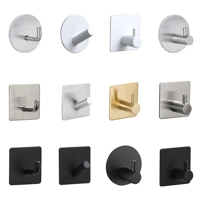 Bathroom Accessory Stainless Steel Wall Hooks Self Adhesive for Hanging Coat Storage Organization Heavy Duty Silver Modern Style